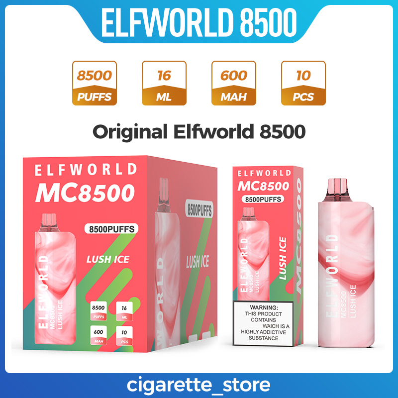 Original Elfworld MC 8500 Puffs E Cigarettes Disposable Box Vape Pen 600mAh Rechargeable 16ml Refilled Reuse Cartridges Mesh Coil Vapes Pod Bar Vaporizers
Original Elfworld MC 8500 Puffs E Cigarettes Disposable Box Vape Pen 600mAh Rechargeable 16ml Refilled Reuse Cartridges Mesh Coil Vapes Pod Bar Vaporizers