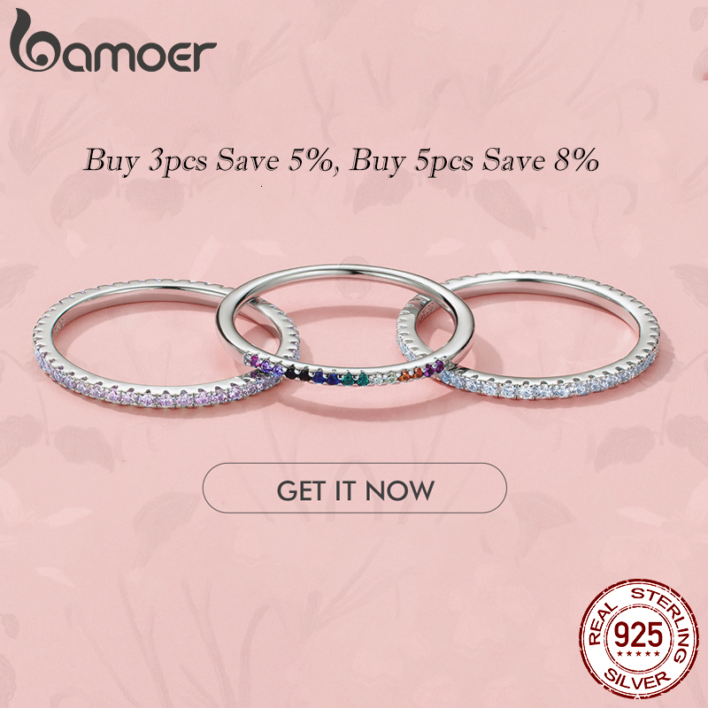 Wedding Rings 925 Sterling Silver CZ Simulated Diamond Stackable Ring Platinum Plated Bands for Women 230410