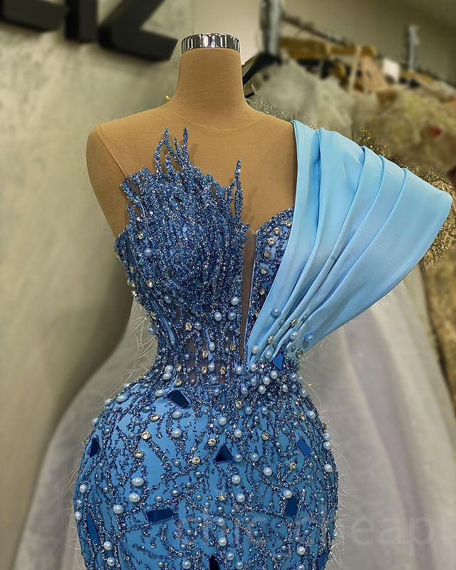 2024 Aso Ebi Crystals Beaded Prom Dress Sequined Lace Mermaid Evening Formal Party Second Reception Birthday Engagement Gowns Dresses Robe De Soiree Z