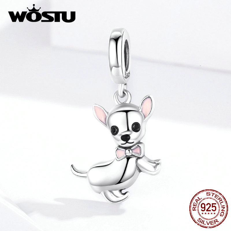 Charms WOSTU 925 Sterling Silver Pet Charms Balloon Dog Pendant Animal Beads For Women Fit Original Bracelets Necklace Jewelry Making 230411
