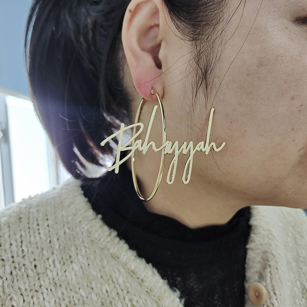 Hoop Huggie 40mm100mm Custom Hoop Earrings Customize Name Earrings Hoop Earring Personality Earrings With Statement Words Hiphop Sexy 230411