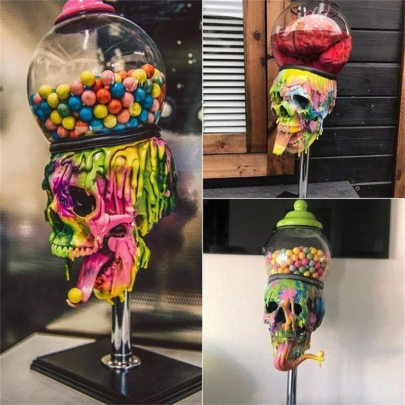 Storage Boxes Bins Independent Station Skull Bubble Gum Machine Statue Resin Crafts Decoration Home Garden Study Candy 230619