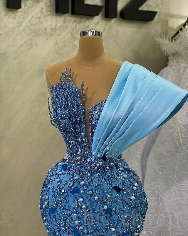 2024 Aso Ebi Crystals Beaded Prom Dress Sequined Lace Mermaid Evening Formal Party Second Reception Birthday Engagement Gowns Dresses Robe De Soiree Z