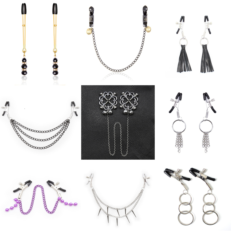 Adult Toys 1 Pair Metal Bondage Nipple Clamps Chain Clips Labia Slave BDSM Women Sex Games Breast Clover 230411