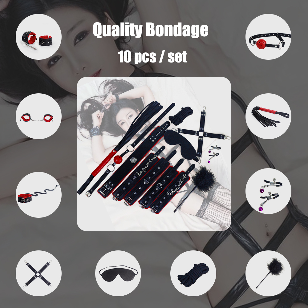 Cockrings BDSM Bondage Set Erotic Bed Games Adults Handcuffs Ankle Nipple Clamps Whip Spanking Slave Collars SM Kits Sex Toys For Couples 230411