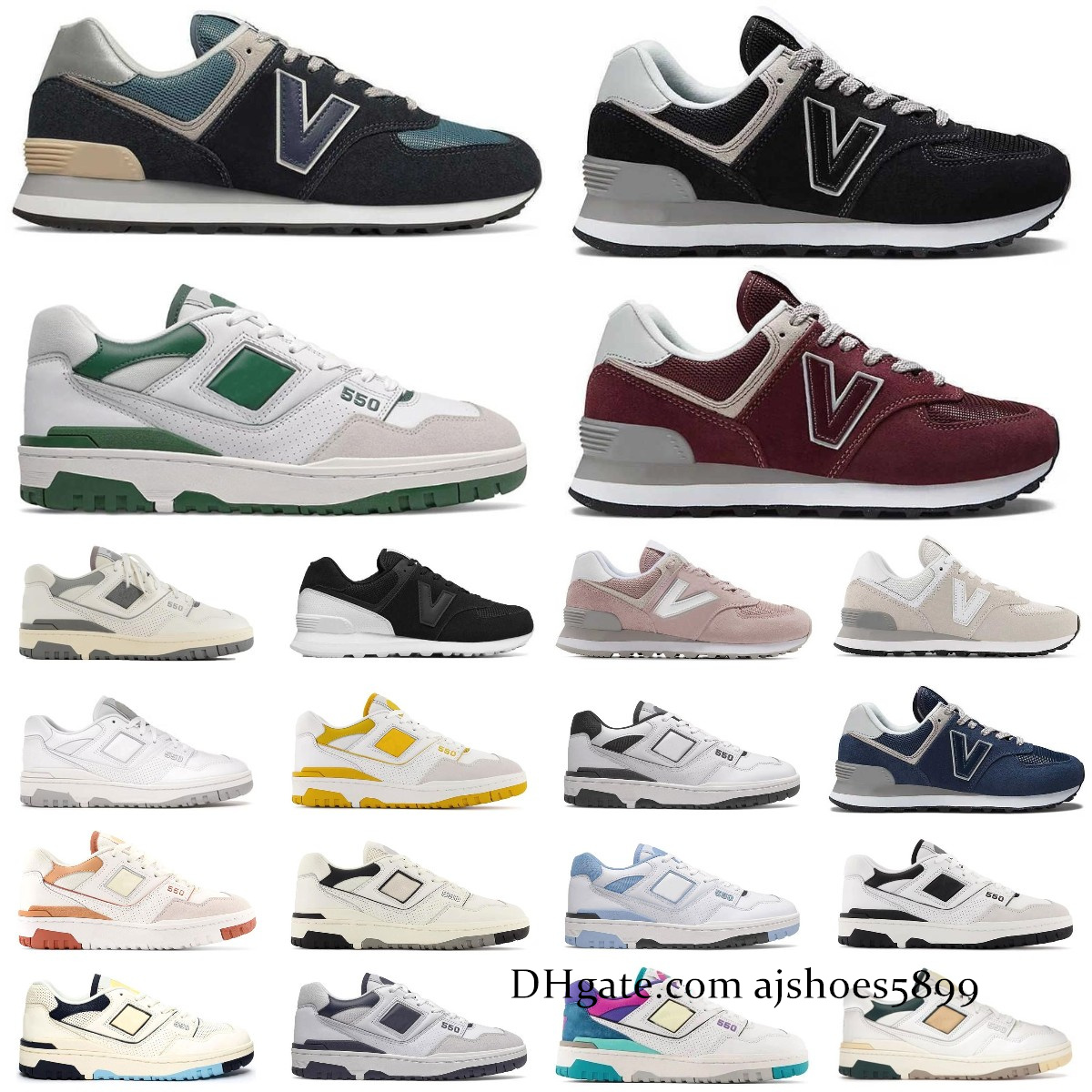 

New BB550 B550 550 Casual Shoes 574 bb574 550s Mens Women White Green Grey Cream Black Blue Rich Paul UNC Evergreen Navy Purple Shadow Designer Trainer Sneakers, Box