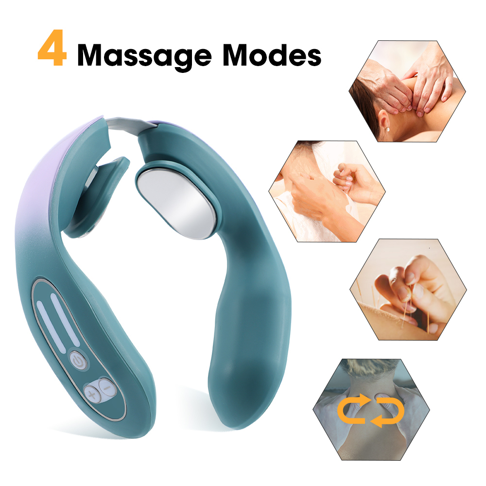 Back Massager 2 Heads Smart Electric Neck and Back Pulse Massager TENS Wireless Heat Cervical Vertebra Relax Pain Kneading Massage Machine 230411
