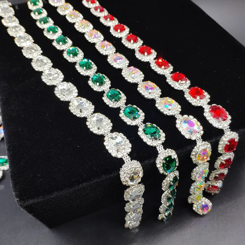 Chokers Qing Family Mixed Color Oval Glass Crystal Cup Chain Sew On Wedding Dress Belt Clothes Shoes Bags Trim DIY Accessorie 231110