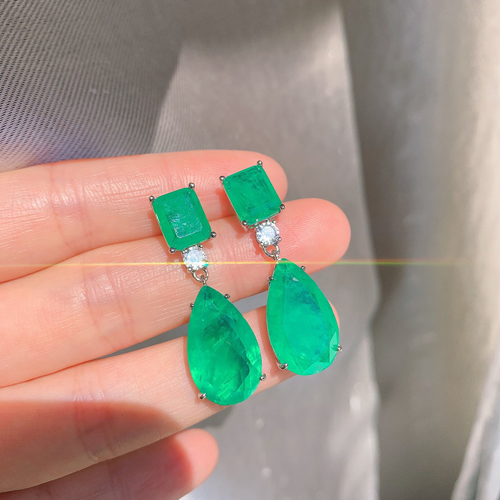Dangle Chandelier Trend Paraiba Tourmaline Emerald Gemstone Big Drop Earrings for Women Cocktail Party Fine Jewelry Anniversary Female Gift 230410