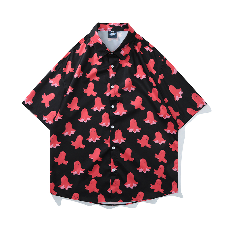 Men's Casual Shirts Hong Kong Style Vintage Bell Flower Full Print Short Sleeve Shirt Men and Women for Hip Hop 230410