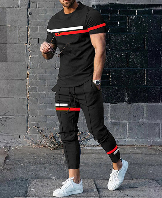 Men's Tracksuits Men's Trousers Tracksuit 2 Piece Set Fashion Sportswear Summer Streetwear Short Sleeve T ShirtLong Pants Male Clothing 2304