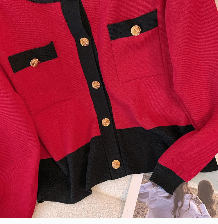 Women's autumn and winter new sweater and pants set round neck single breasted knitted loose cardigan wide leg pants