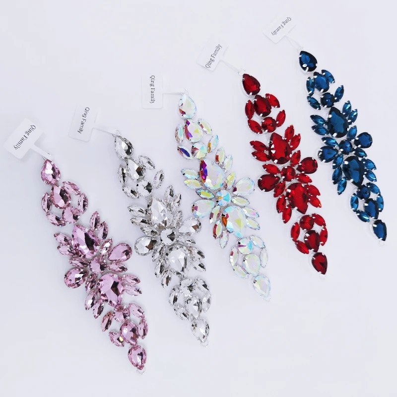 Chokers Qing Family 1pcs Crystal AB Sew On s Applique waterdrop Bottom Glitter Flatback Sewing DIY Wedding Dress Accessories 231110