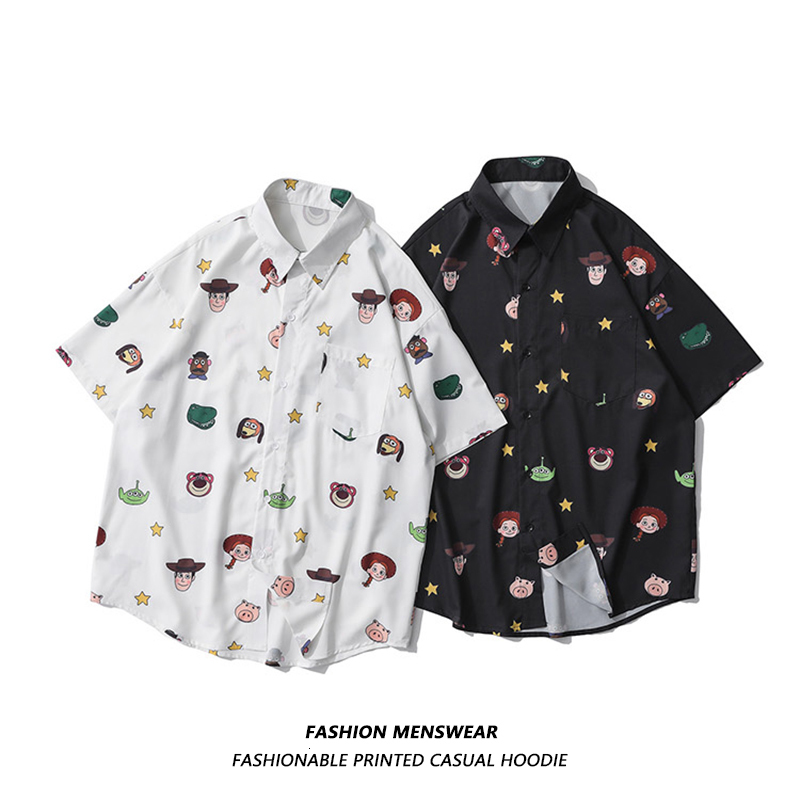 Men's Casual Shirts Oversize Summer Fashion Cartoon Printing Personality Joker Couples Casual Shirts Mens Male and Female Students 230410