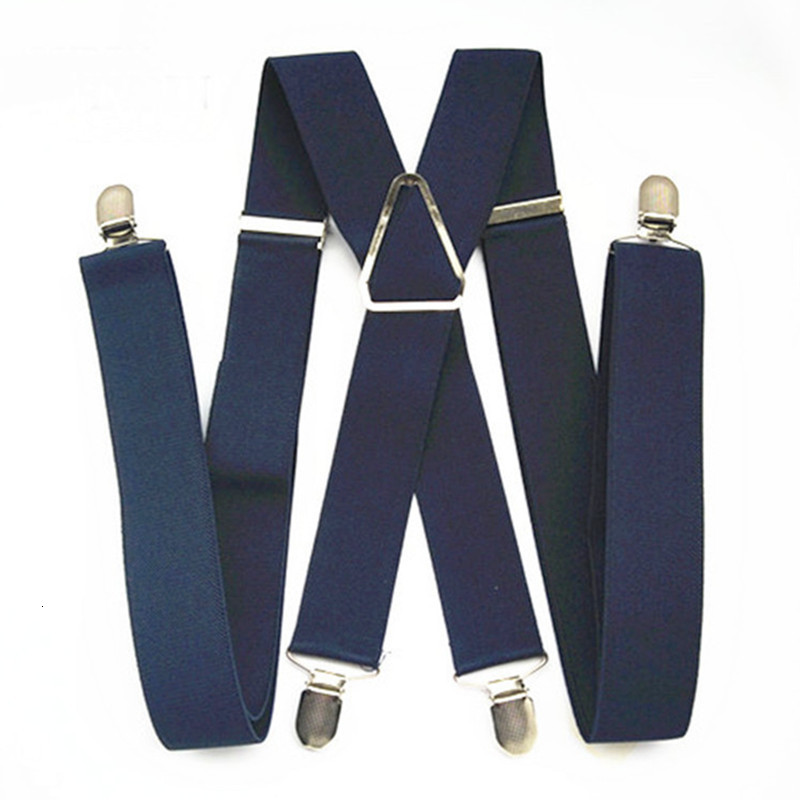 Suspenders BD054L XL XXL Size Suspenders Men Adjustable Elastic X Back Pants Women Suspender for Trousers 55 Inch Clips on NAVY BLUE 230411