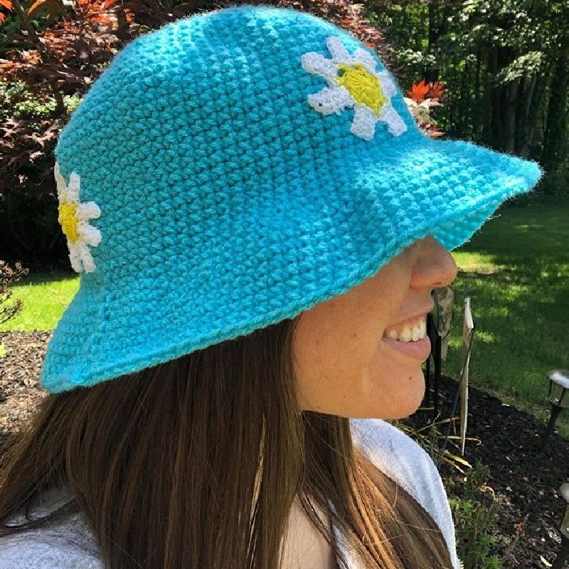 Stingy Brim Hats Doury y2k Knitted Bucket Hats Women Flower Pattern Wide Brim Outdoor Sun Protection Bucket Cap Po Props Fisherman Hat 230411