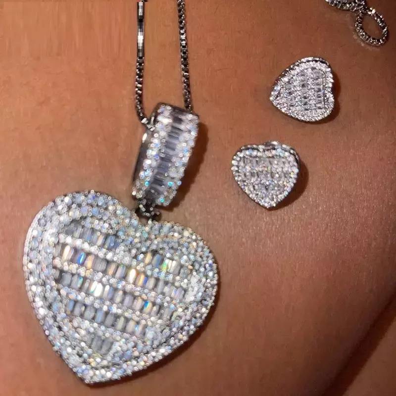 Chokers In Stock Iced Out Bling Women Jewelry 5A White Cubic Zirconia Heart Shaped Pendant Necklace With Tennis Box Chain 230411