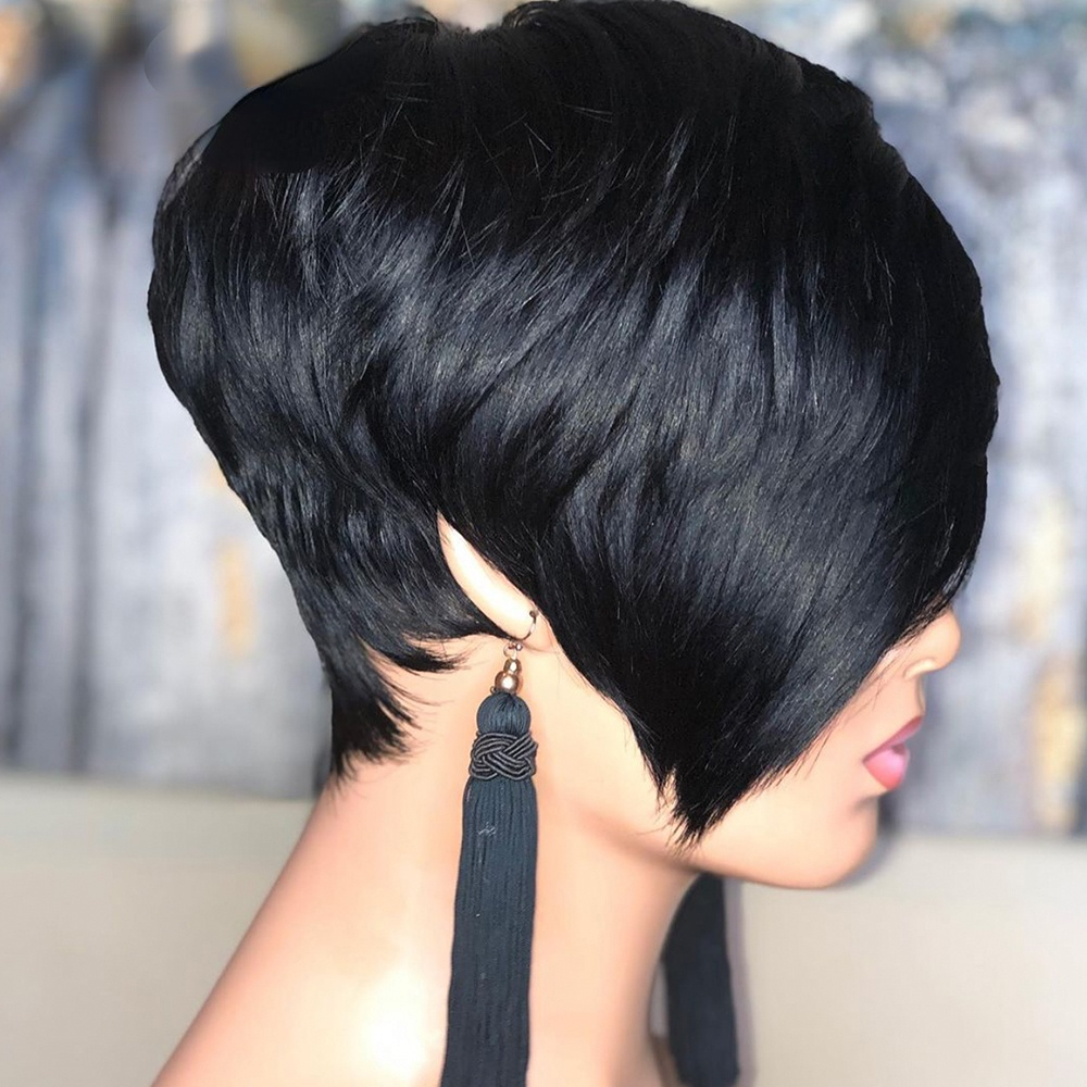 Free shipping Short Pixie Cut Peruvian Virgin Human Hair Natural Bob Wig With bangs Glueless Wholesale For Black Women