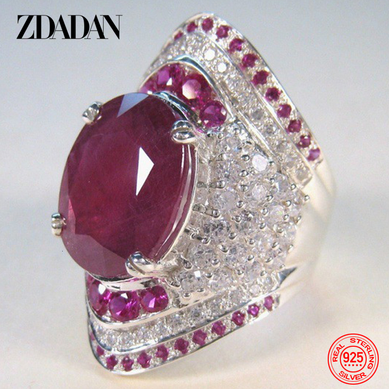 Wedding Rings ZDADAN 925 Sterling Silver Ruby Ring For Women Zircon Finger Rings Fashion Jewelry Gifts 230410