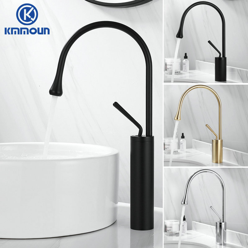 Bathroom Sink Faucets Brass Brushed ly Drop Style Basin Faucet Cold Mixer Tap 360 Swivel Waterfall Art Crane 9008W 230410