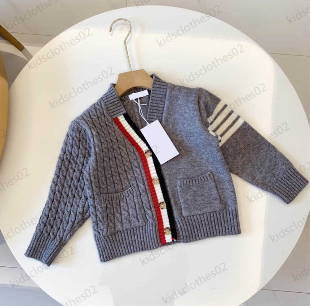 

Kids Cardigan Striped Embellished Button Open V-neck Sweater Threaded Hemmed Design Long-sleeved Joker Knitwear Toddler Designer Clothes 1970