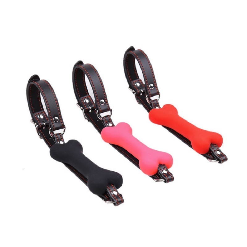 Adult Toys Sexy PU Leather Buckle Straps Silicone Dog Bone oral fixation Mouth Gag for couple Slave BDSM adult games restraints estim 230411