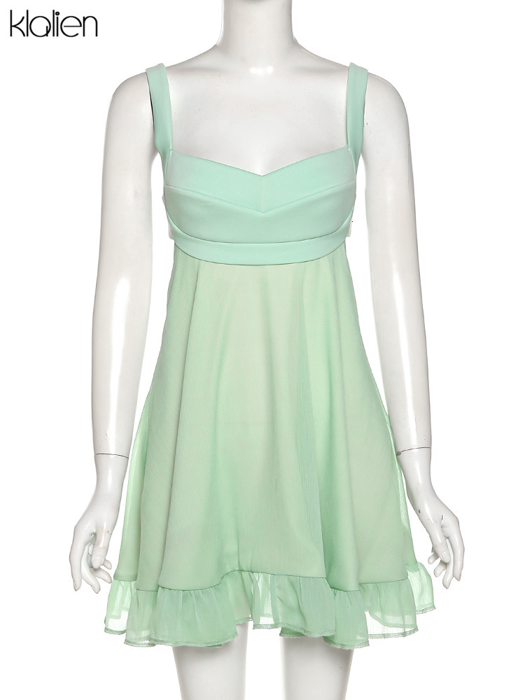 Casual Dresses KLALIEN Women French Romantic Elegant Office Lady Mini A Line Dress Summer Simple Wild Beach Party Night 230411