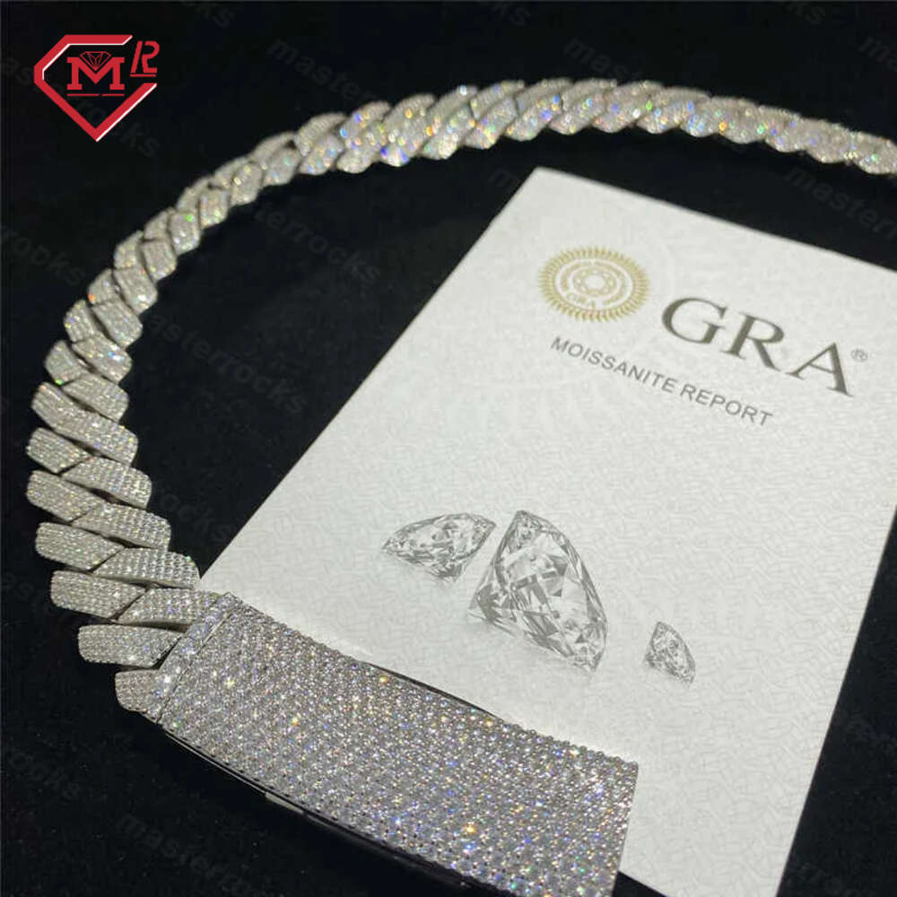 necklace moissanite chain Custom 20mm Width 4 Rows Miami Cuban Link Bling Real S925 Heavy Hip Hop Chain Vvs Moissanite Chain Cuban