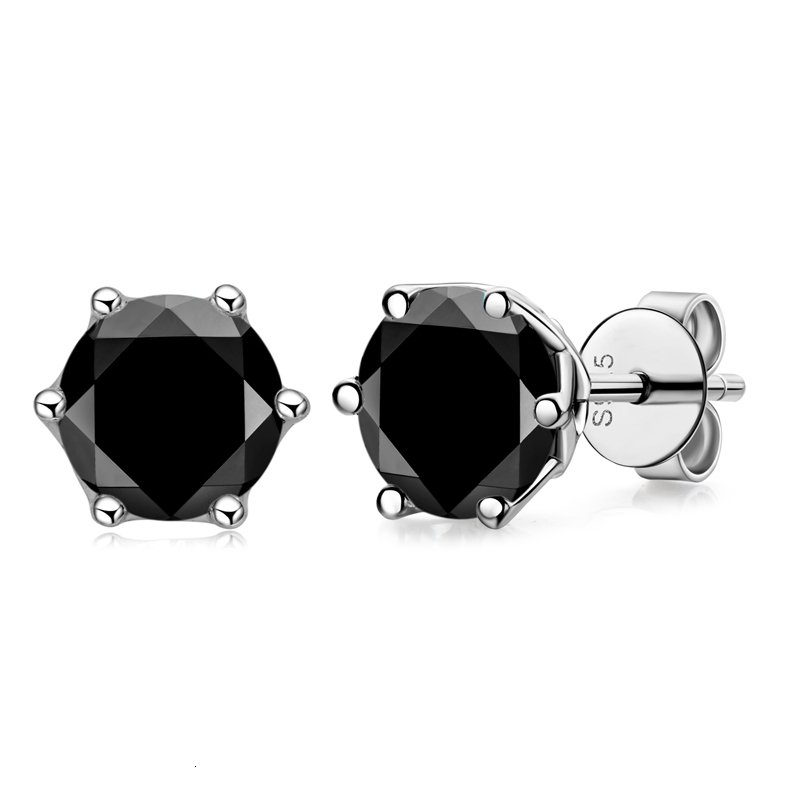 Stud IOGOU Morden Real 1 Carat Black Stud Earrings For Men 100% 925 Sterling Silver Round Earrings Women Fine Jewelry Gift 230410