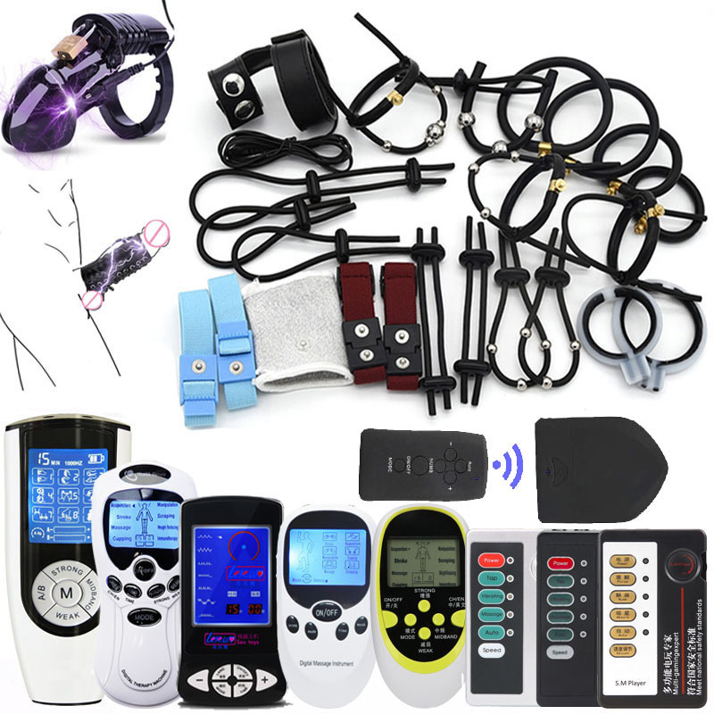 Adult Toys Strongest BDSM Power Box Electro Shock Penis Ring Electric Stimulate Massage Glans Trainer Cock Cage Extender Men Sex Tool 230411