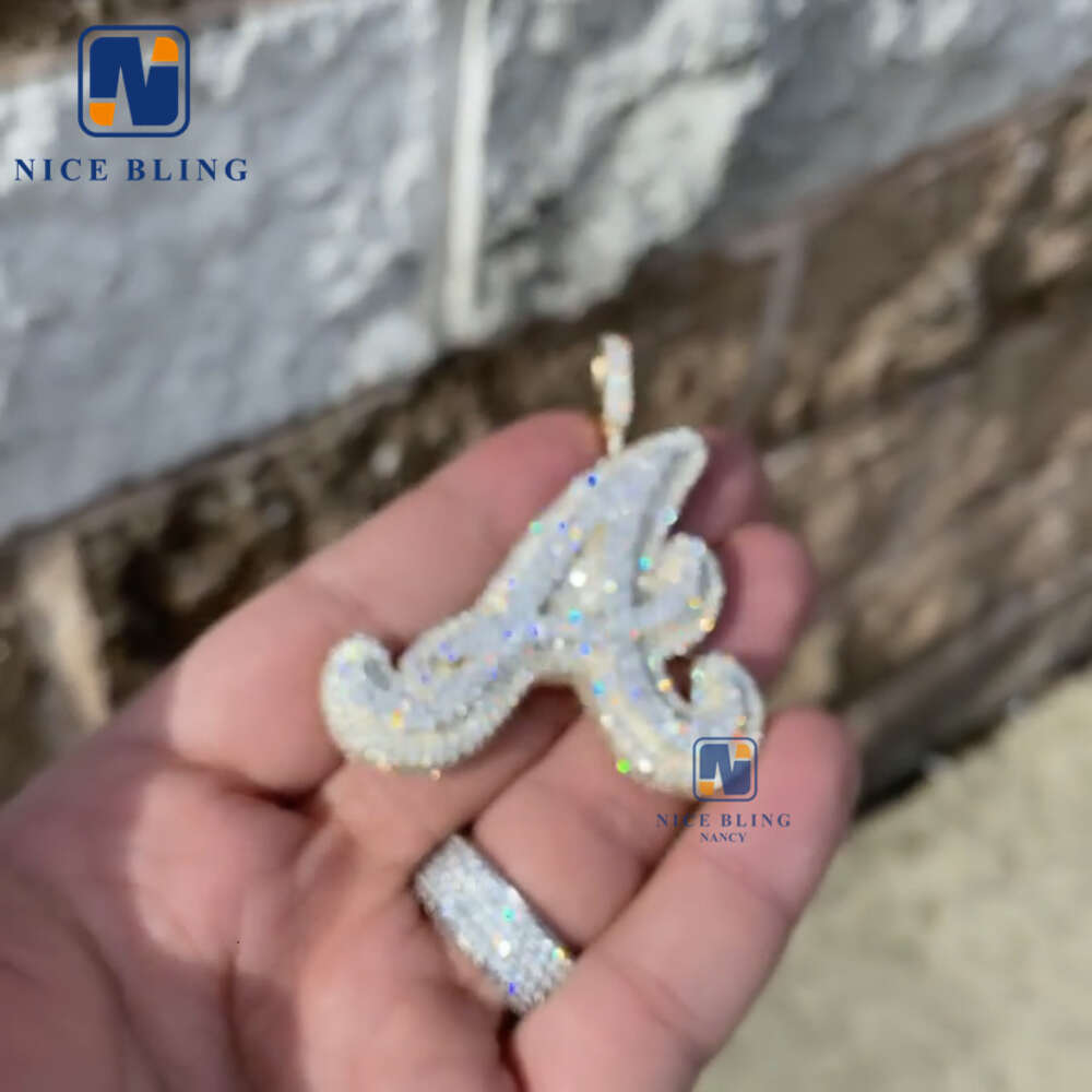 High quality pass dia tester sier letter 26 initial A B C D iced out custom moissanite pendant