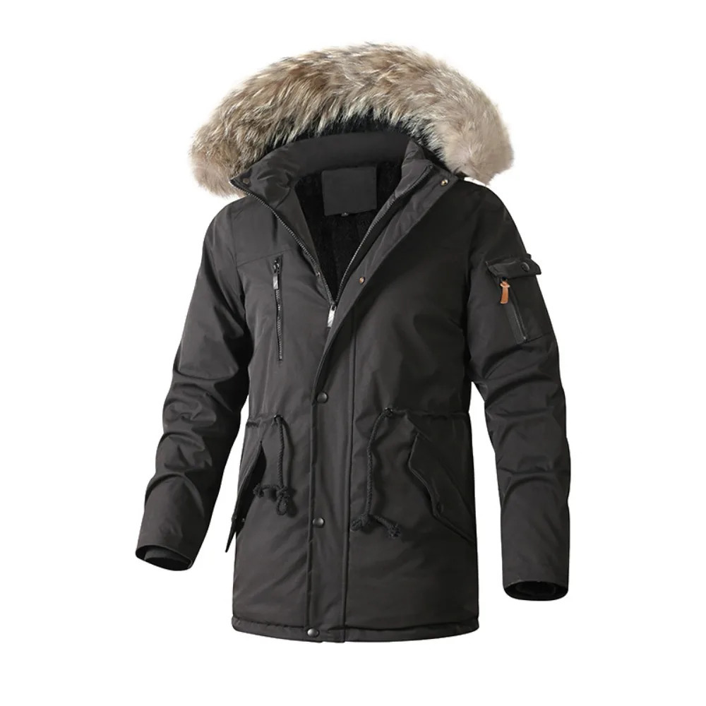 Men's Down Parkas Winter Jackets for Men Parkas with Fur Trim Hood Fashion Clothing Men Thicken Warm Outdoor Jackets with Adjustable Waist Rope 2