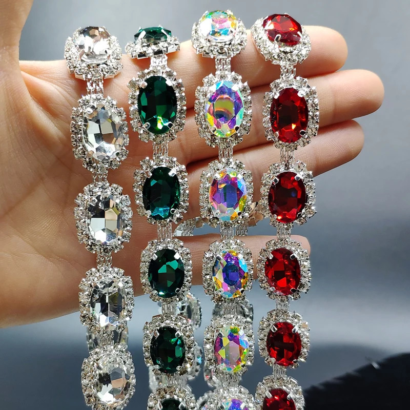 Chokers Qing Family Mixed Color Oval Glass Crystal Cup Chain Sew On Wedding Dress Belt Clothes Shoes Bags Trim DIY Accessorie 231110