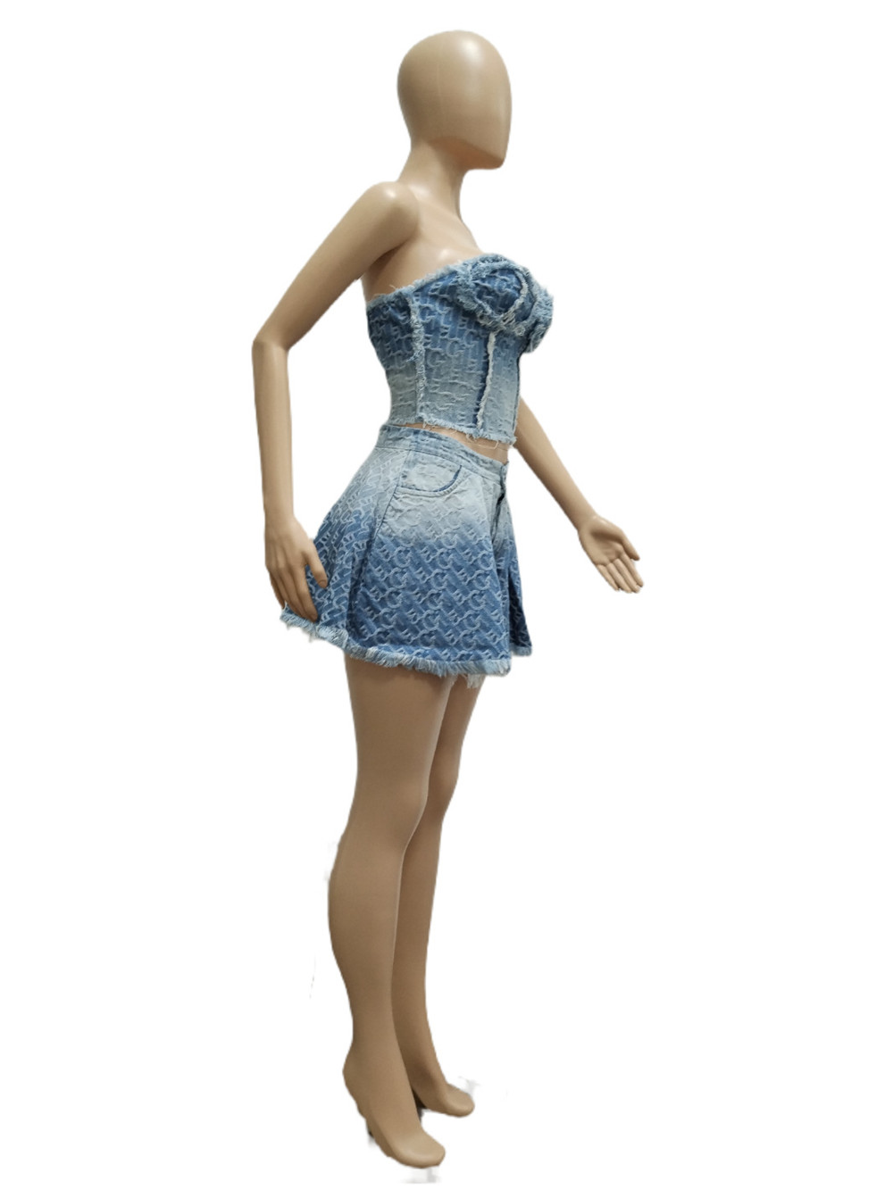 Wholesale Tie Dye 2 piece Sets Tracksuits Outfits designer Denim Zipper Up Crop Tanks Tops Pocket Pleated Jean Shorts Skirts Short Set 9670