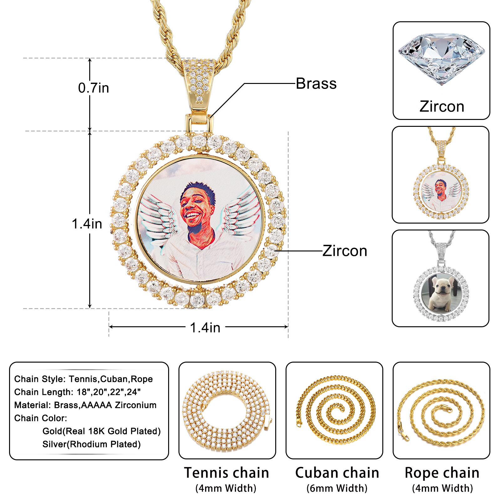 Charms D Z Custom Made Po Rotating doublesided Medallions Pendant Micro Paved CZ Round Pendant Collier For Men Women Accessories 230411