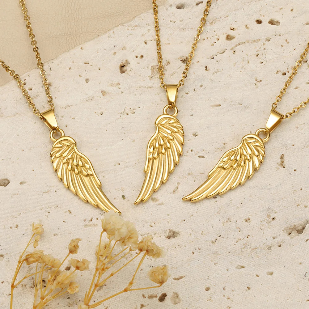 Chokers Charm Wing Pendant Necklaces Delicate Stainless Steel Waterproof Jewelry for Women Fashion Accessories Bulk Wholesale Items 231110
