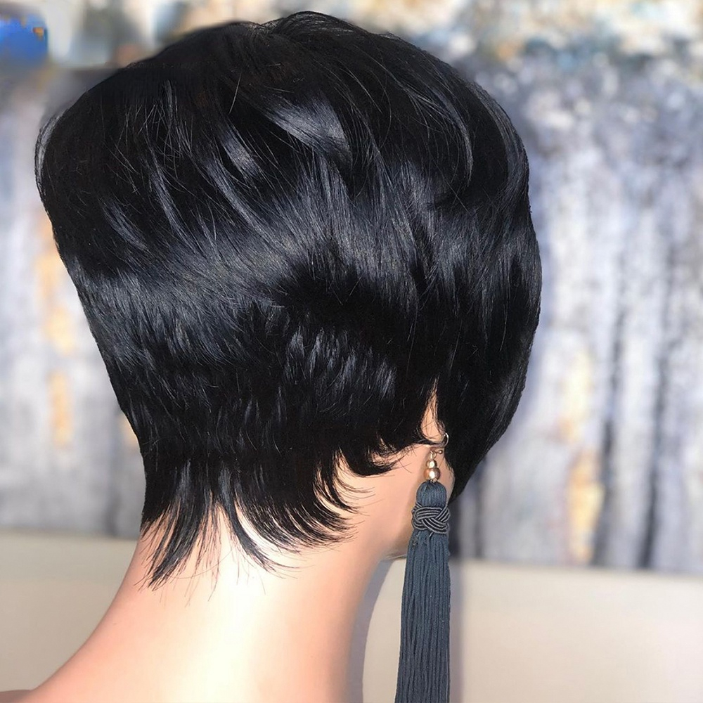 Free shipping Short Pixie Cut Peruvian Virgin Human Hair Natural Bob Wig With bangs Glueless Wholesale For Black Women