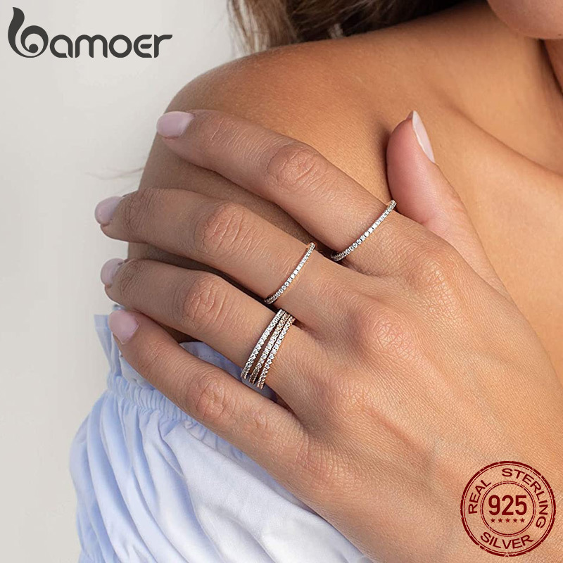 Wedding Rings 925 Sterling Silver CZ Simulated Diamond Stackable Ring Platinum Plated Bands for Women 230410