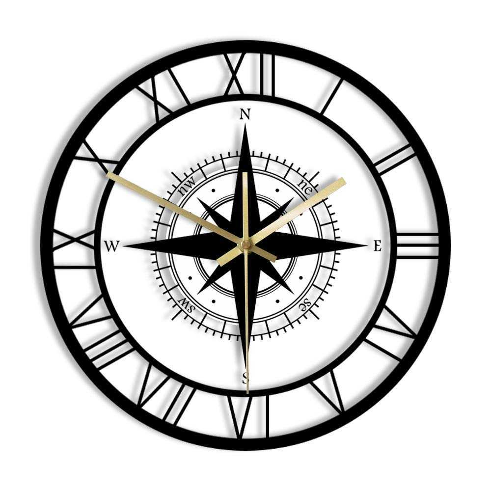Wall Clocks Compass Direction Map Exclusive Silent Wall Clock Nautical Black Wind Rose Home Dcor Traveller Interior Design Retro Wall Watch W0411