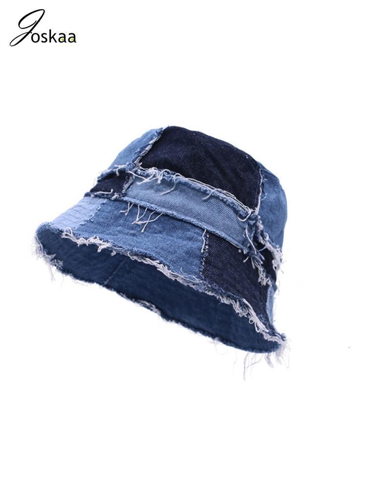 Stingy Brim Hats Joskaa Unique Beggar Y2K Denim Patchwork Fisherman Hat 2023 Fashion Holiday Casual Contrast Color Street Bucket Hats Summer 230411
