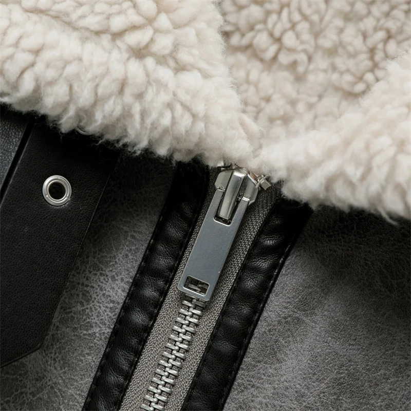 Men's Jackets RARF men's gray thick lapel fur one fleece double-sided jacket Warm men's motorcycle jacket top 231110