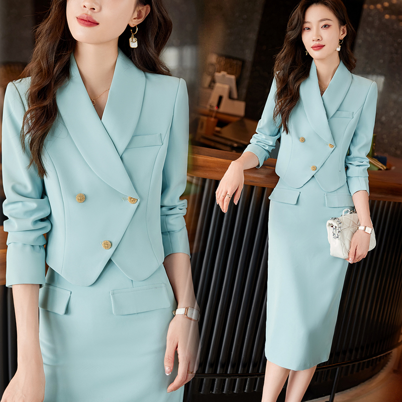 Two Piece Dress High Quality Korean Spring Autumn Pencil Skirt Blazer Sets Outfits Female Formal Busines s Office Ladies Work Jacket Suit 230411