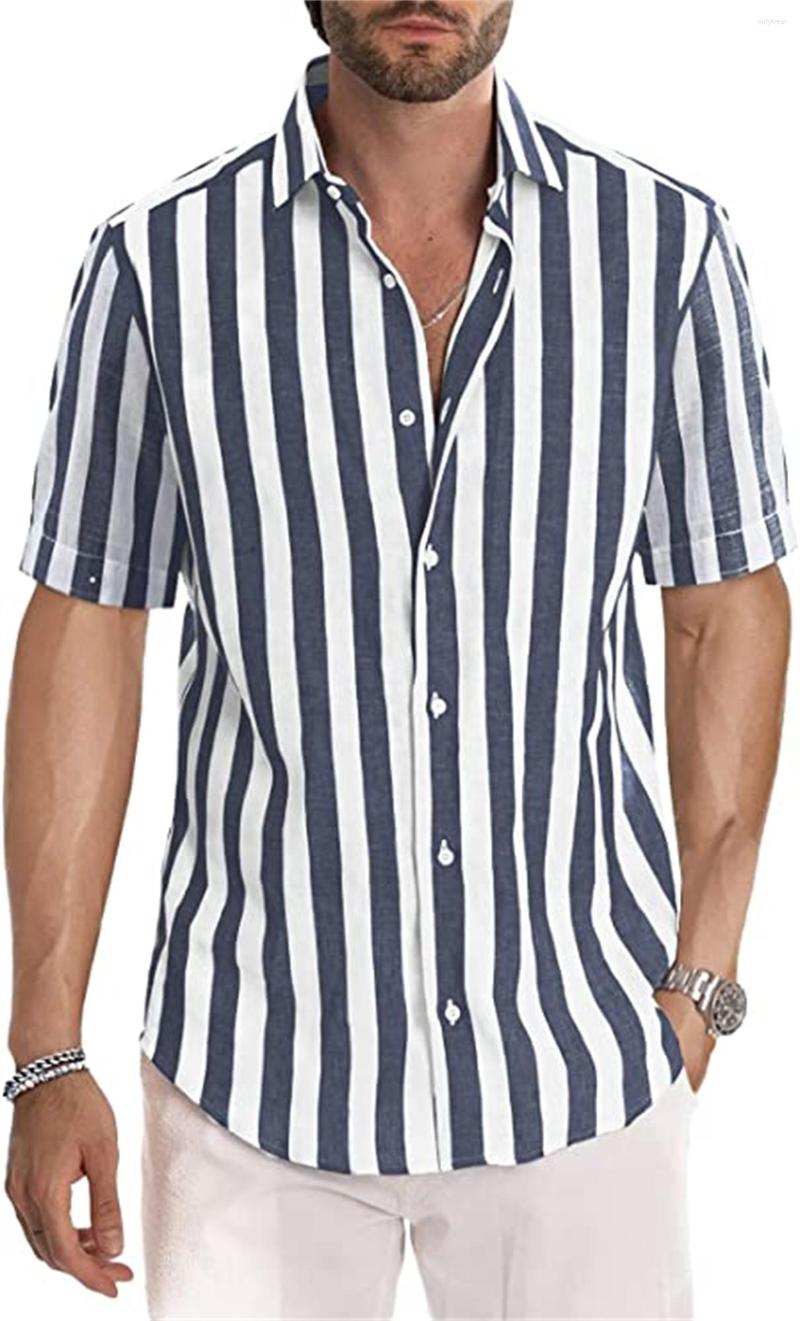 Men's Casual Shirts Men Patchwork Stripe Tops Fashion Well Fitting Comfortable Contrast Color Laepl Button