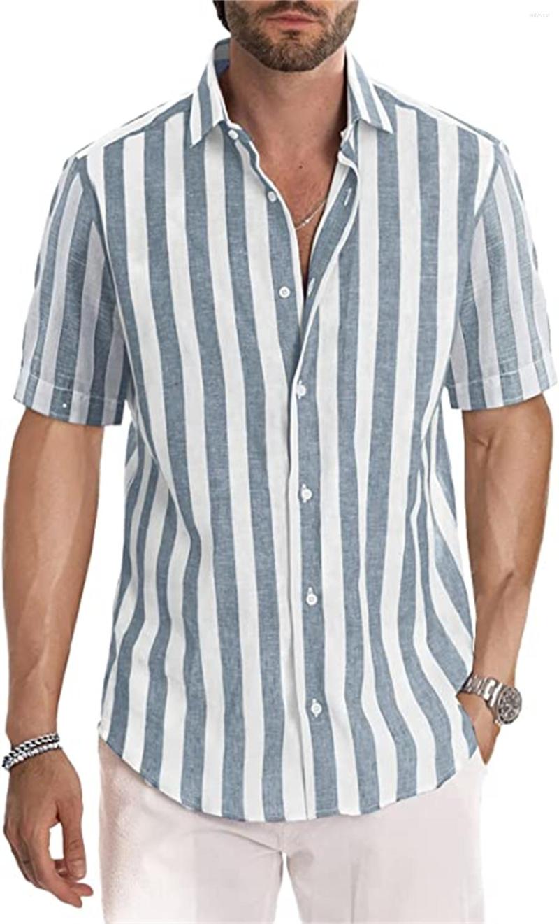 Men's Casual Shirts Men Patchwork Stripe Tops Fashion Well Fitting Comfortable Contrast Color Laepl Button