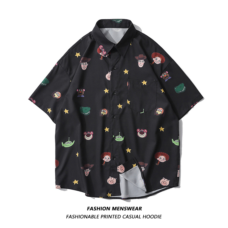 Men's Casual Shirts Oversize Summer Fashion Cartoon Printing Personality Joker Couples Casual Shirts Mens Male and Female Students 230410