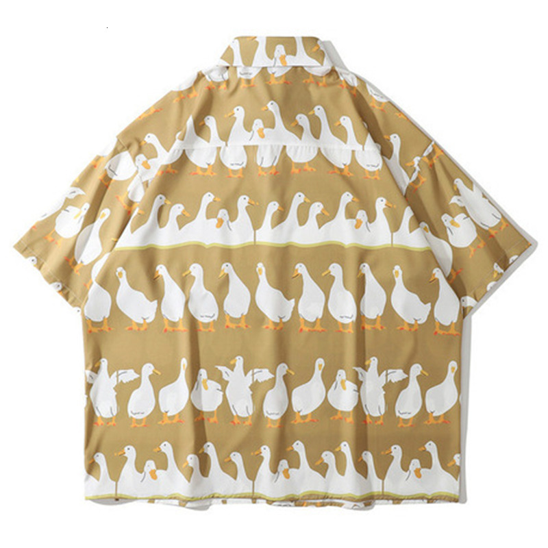 Men's Casual Shirts Mens Harajuku Hawaiian Shirt Little White Goose Full Print Short Sleeve Shirts Hip Hop Casual Streetwear Summer Blouse Tops 2