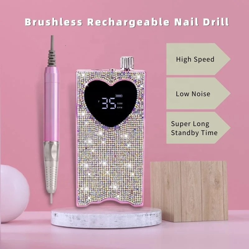 Nail Manicure Set Heart Shape Electric Drill 35000RPM Nails Milling Cutter Wireless Pedicure Grinder Rechargeable Drilling Machine 231110