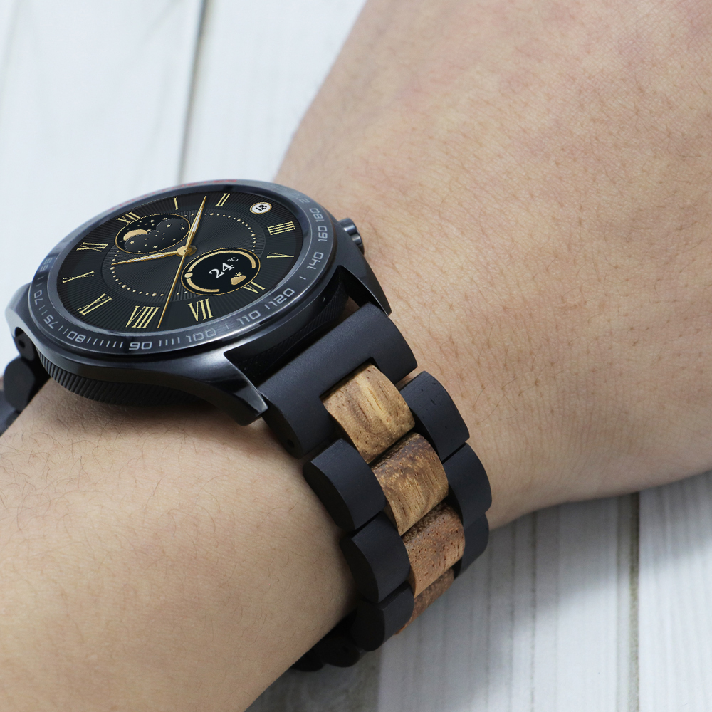 Watch Bands 20mm 22mm Wood Watch Band for Galaxy Wathc 3 Gear S3 46mm 42mm Active 2 Steel Strap Replacement Bracelet for Huawei Watch GT 3 2 230411