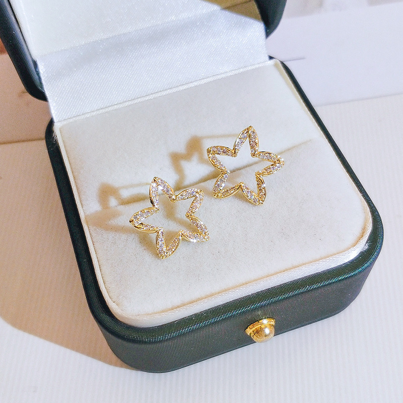 Stud real 18 k gold Woman Stud Earrings Unusual Earings Trend Piercing Small Crystal Vintage Ear Cuffs For Party Womens Jewelry 230410