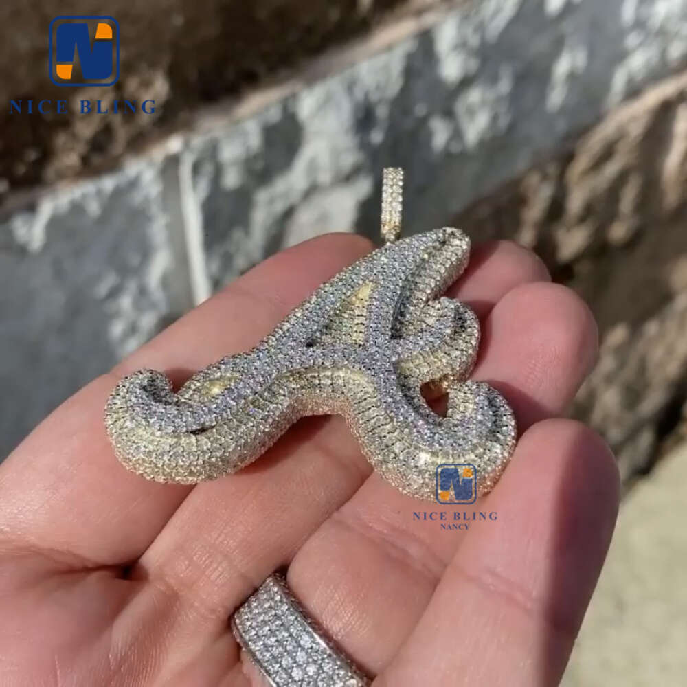High quality pass dia tester sier letter 26 initial A B C D iced out custom moissanite pendant